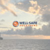 well-safe logo, with rig on scenic landscape photo.